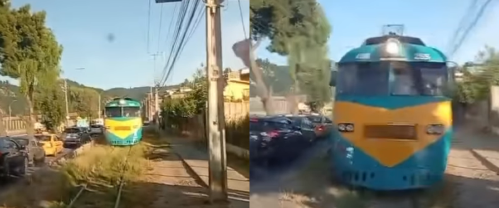 A segundos de una tragedia: Tren se detiene justo a tiempo ante bus atrapado en las vías